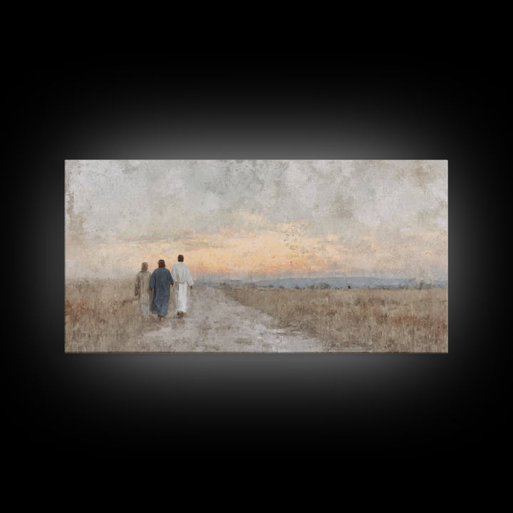 Soft Horizon Walk, Framed Canvas Print, Christian Wall Art, Christian Art Print, Jesus Painting, Christian Canvas Art, Christian Gift