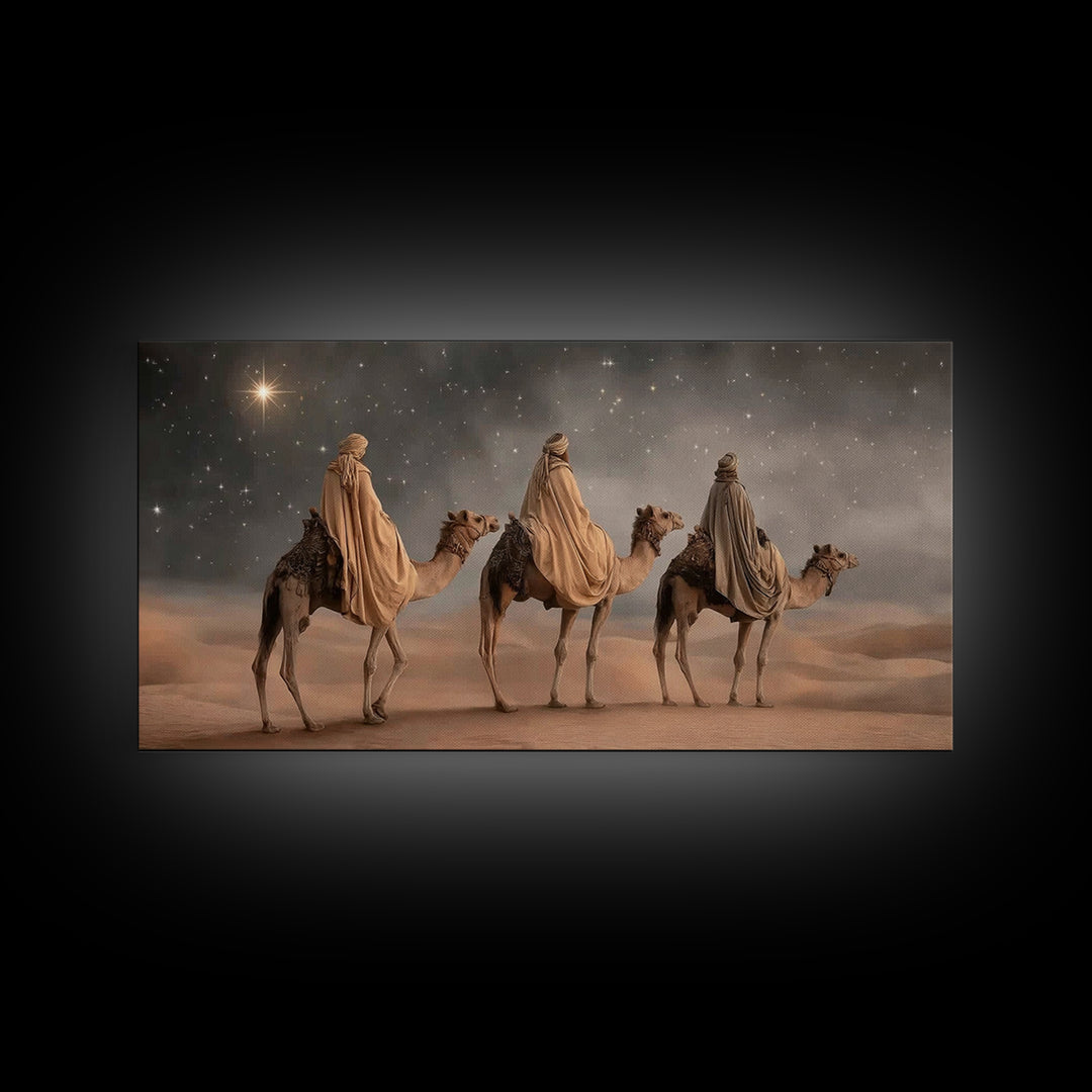 Night of Kings, Framed Canvas Print, Christian Christmas Art, Christian Wall Art, Christmas Canvas Wall Art, Moody Christmas Art, Christian