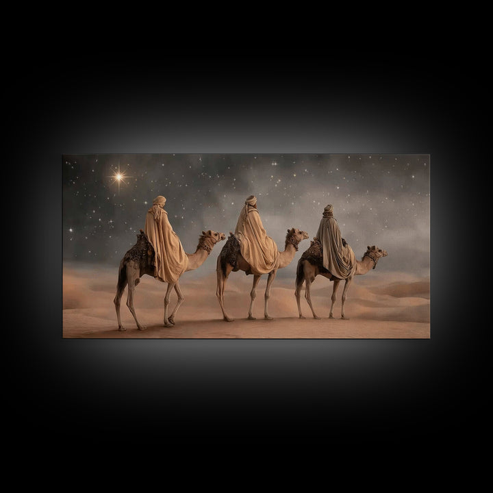 Night of Kings, Framed Canvas Print, Christian Christmas Art, Christian Wall Art, Christmas Canvas Wall Art, Moody Christmas Art, Christian