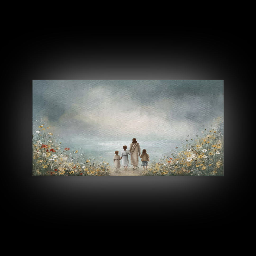 Heaven’s Meadow – Framed Canvas Print – Christian Art Canvas – Christian Wall Art – Jesus Painting – Christian Christmas Decor – Christian