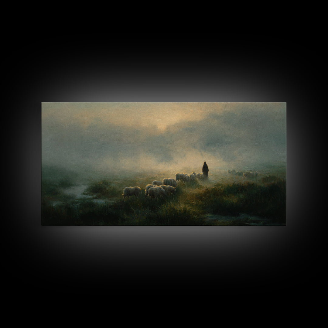 Quiet Pastures – Framed Canvas Print – Christian Wall Art – Jesus Painting – Christian Christmas Art – Christian Art Canvas – Christmas Wal