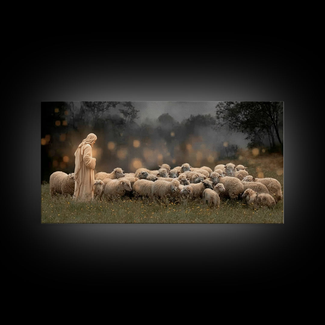 Shepherd’s Vigil – Framed Canvas Print – Jesus Painting – Christian Wall Art – Christian Christmas Art – Christian Art Canvas – Moody Chris