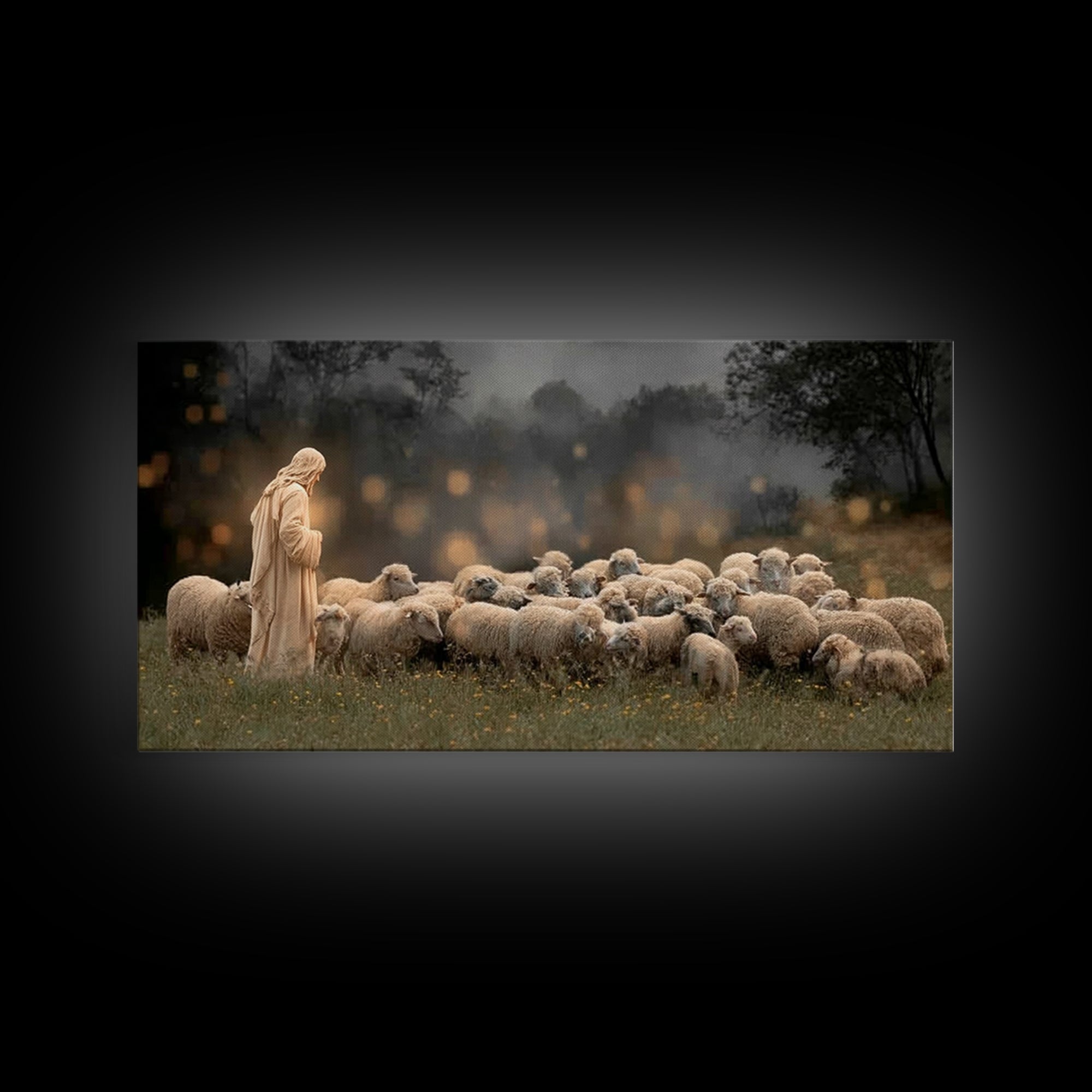 Shepherd’s Vigil – Framed Canvas Print – Jesus Painting – Christian Wall Art – Christian Christmas Art – Christian Art Canvas – Moody Chris