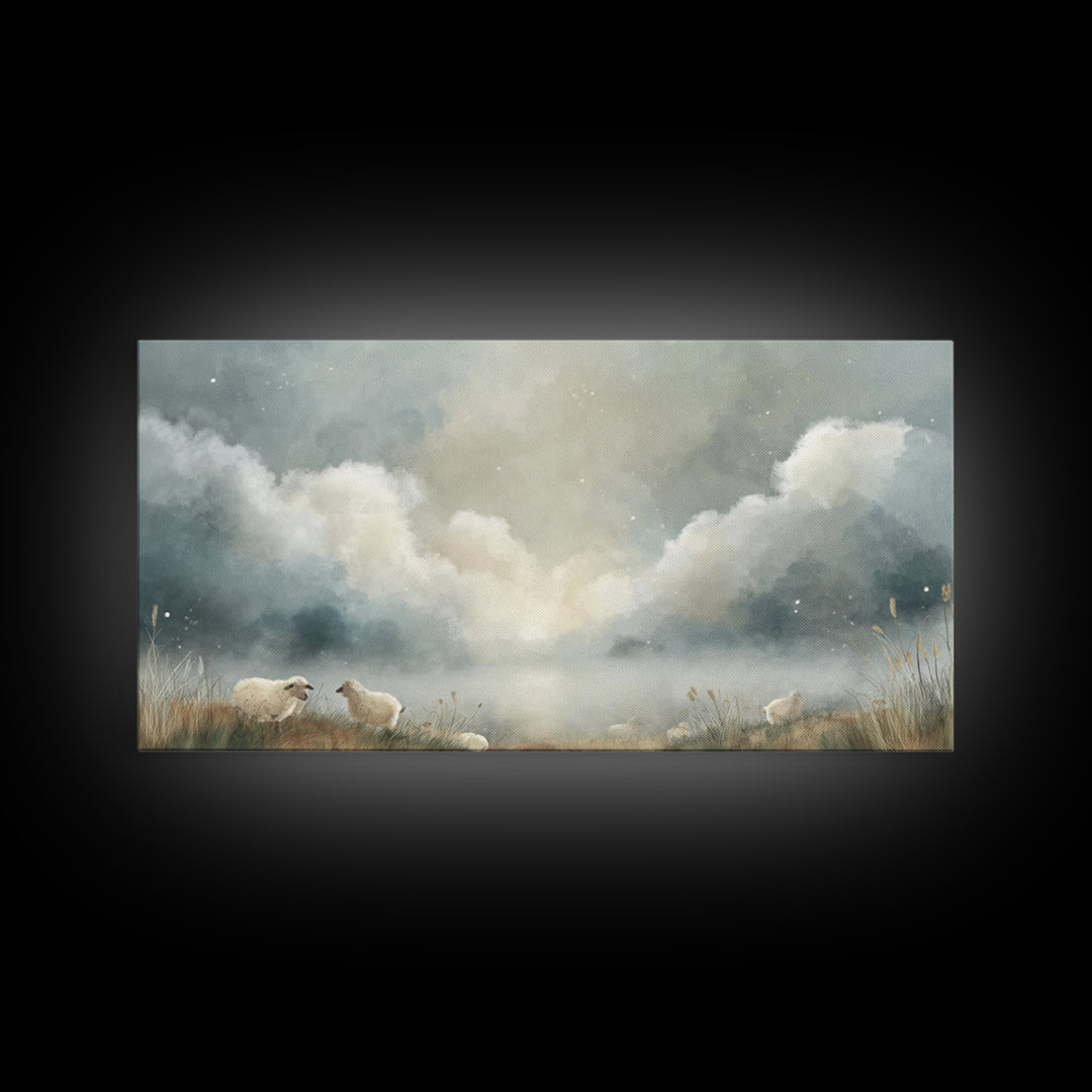 Silent Flock Light – Framed Canvas Print – Christian Wall Art – Christian Art Canvas – Christian Art – Subtle Christian Art – Christmas Art