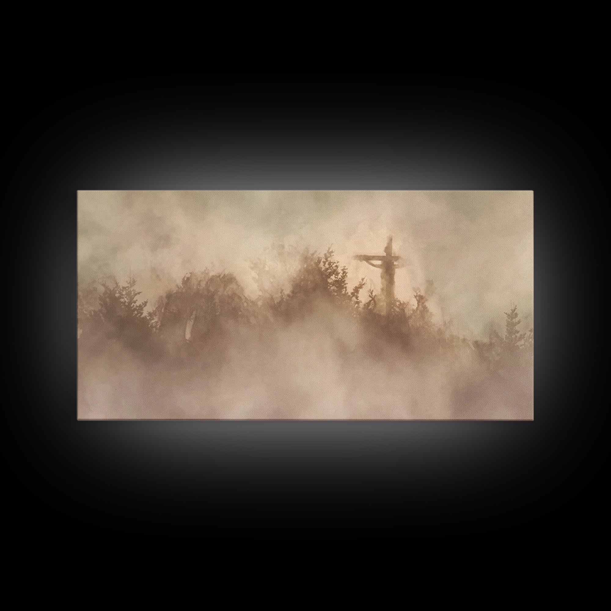 Cross In Mist – Framed Canvas Print – Christian Wall Art – Christian Art Canvas – Christian Art – Moody Christian Art – Christian Christmas