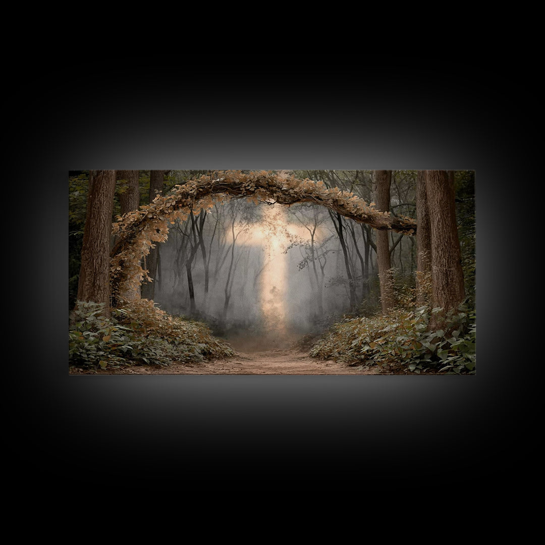 Forest Cross Glow – Framed Canvas Print – Christian Art Canvas – Christian Art – Christian Wall Art – Christian Decor – Christian Gift Idea