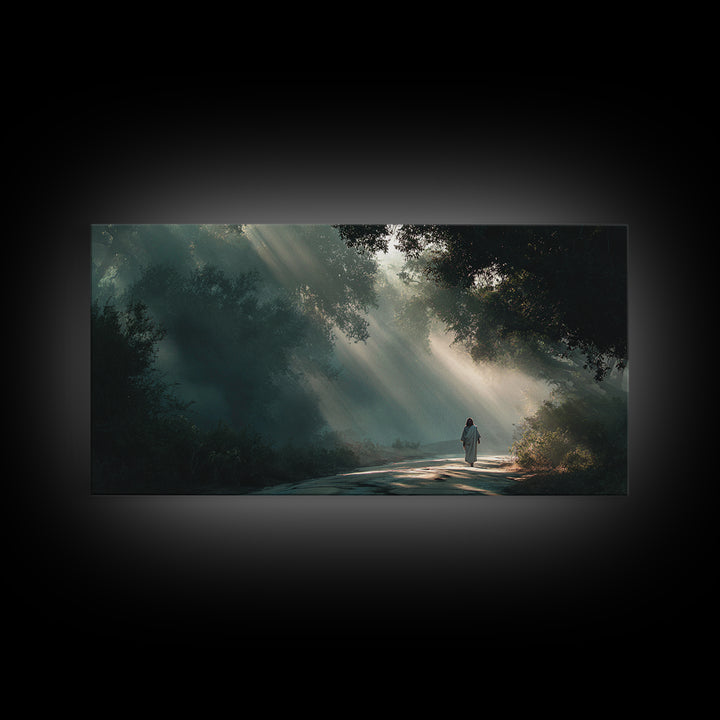 Forest Light Path | Framed Canvas Print | Jesus Painting | Christian Art Canvas | Christian Wall Art | Christian Christmas Art | Christian
