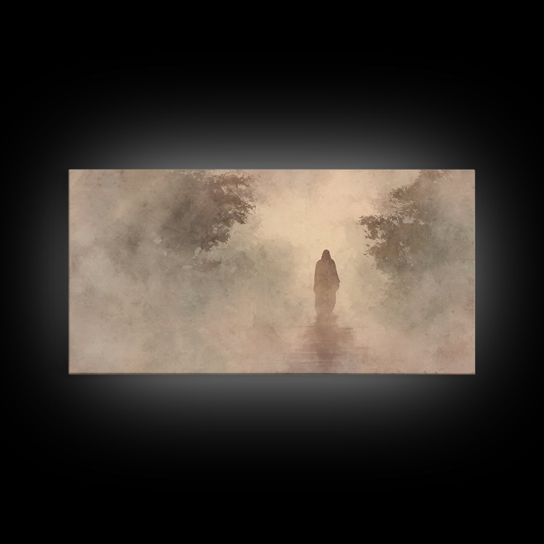 Misty Faith Walk – Framed Canvas Print – Christian Art Canvas – Jesus Painting – Christian Wall Art – Christian Gift Ideas – Christmas Art