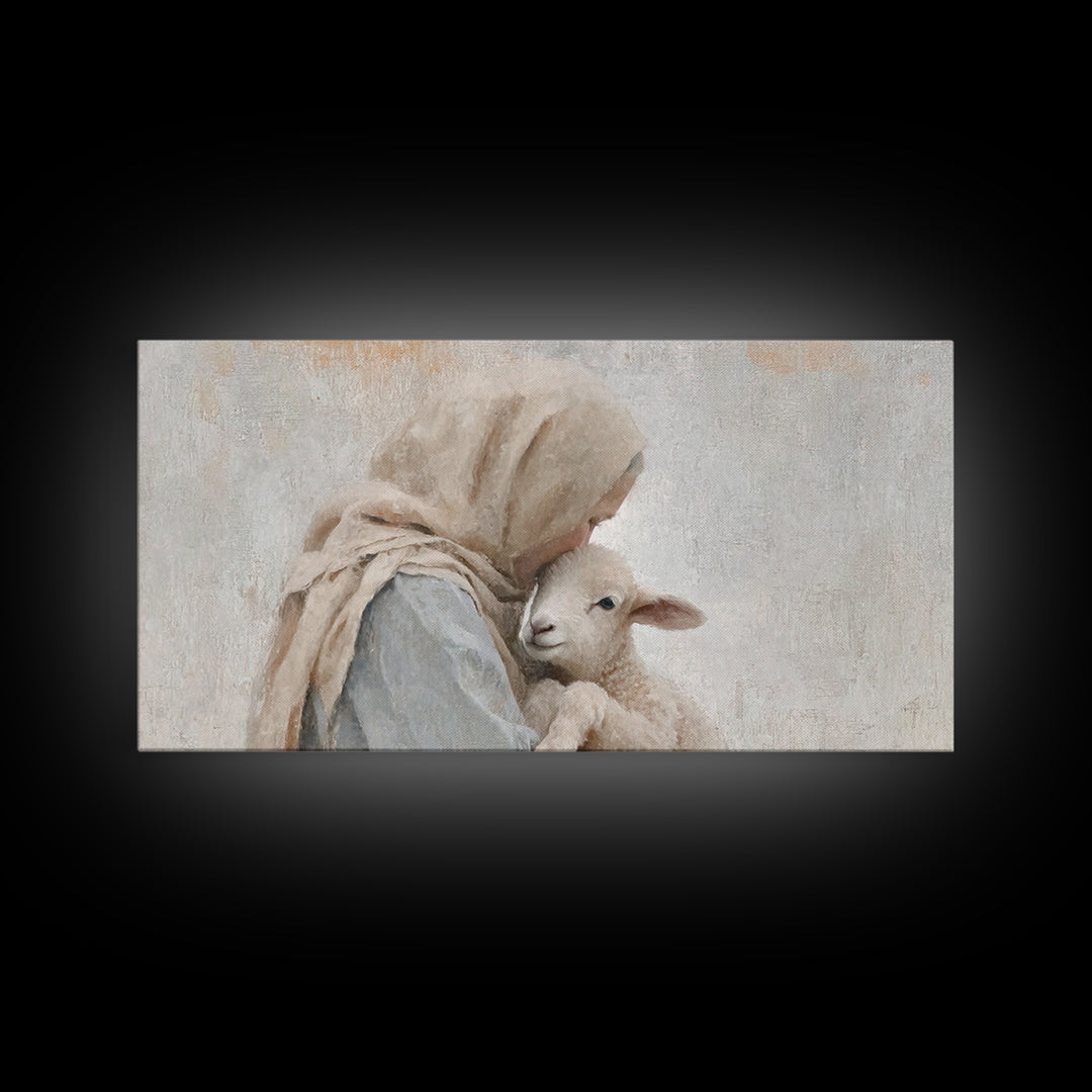 Tender Shepherd Love, Framed Canvas Print, Christian Art Canvas, Christian Wall Art, Jesus Painting, Christian Christmas Art, Christian Dec