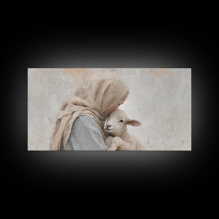 Tender Shepherd Love, Framed Canvas Print, Christian Art Canvas, Christian Wall Art, Jesus Painting, Christian Christmas Art, Christian Dec