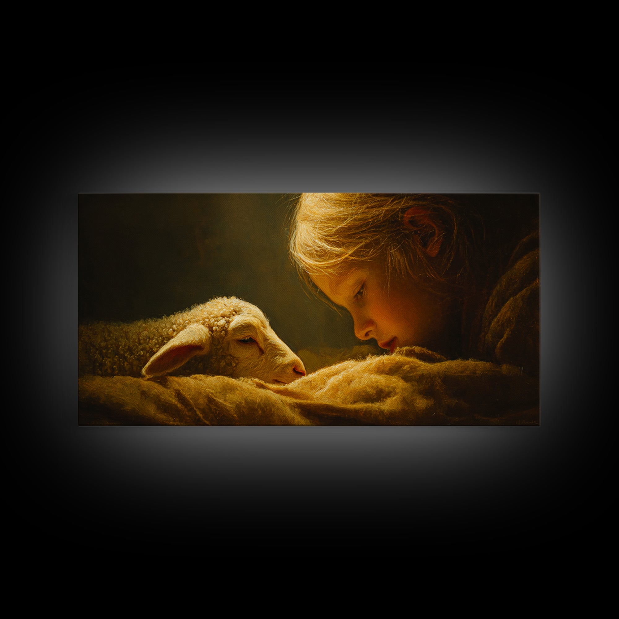 Little Lamb Blessing | Framed Canvas Print | Christian Wall Art | Christian Art Canvas | Christian Christmas Art | Jesus Painting | Christi
