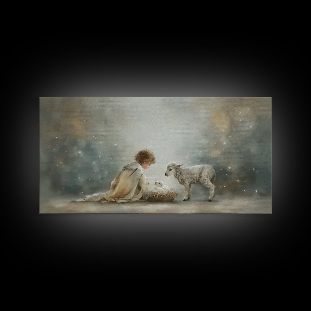 Starry Manger Peace – Framed Canvas Print – Christian Art Canvas – Christian Wall Art – Jesus Painting – Christian Christmas Art – Christia