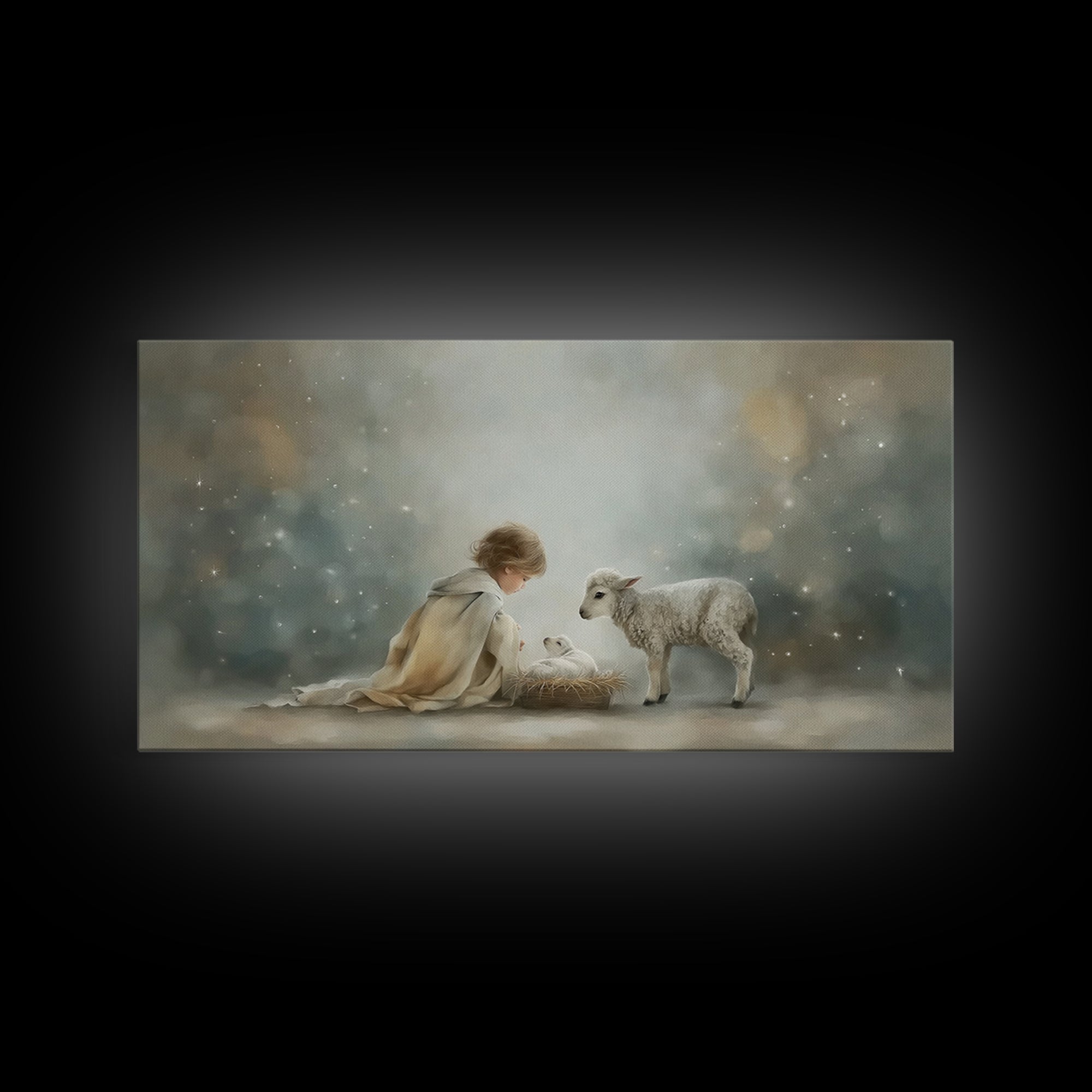 Starry Manger Peace – Framed Canvas Print – Christian Art Canvas – Christian Wall Art – Jesus Painting – Christian Christmas Art – Christia
