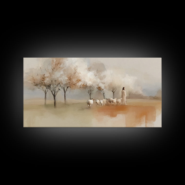 Springtime Shepherd – Framed Canvas Print – Christian Wall Art – Christian Art Canvas – Jesus Painting – Christian Decorations – Christian