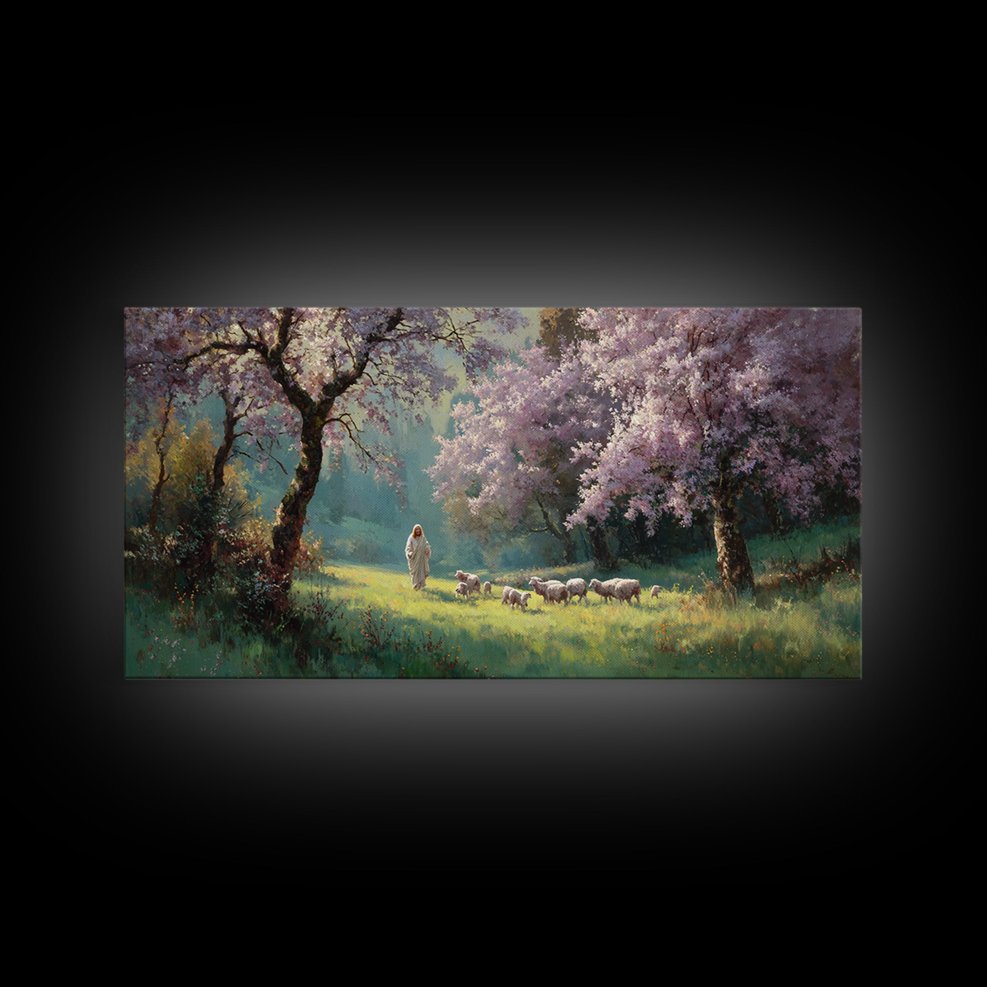 Sacred Pasture – Framed Canvas Print – Christian Wall Art – Christian Art Canvas – Jesus Painting – Christian Christmas Art – Christian Dec