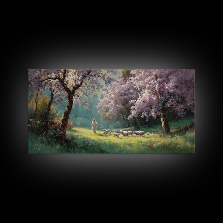 Sacred Pasture – Framed Canvas Print – Christian Wall Art – Christian Art Canvas – Jesus Painting – Christian Christmas Art – Christian Dec