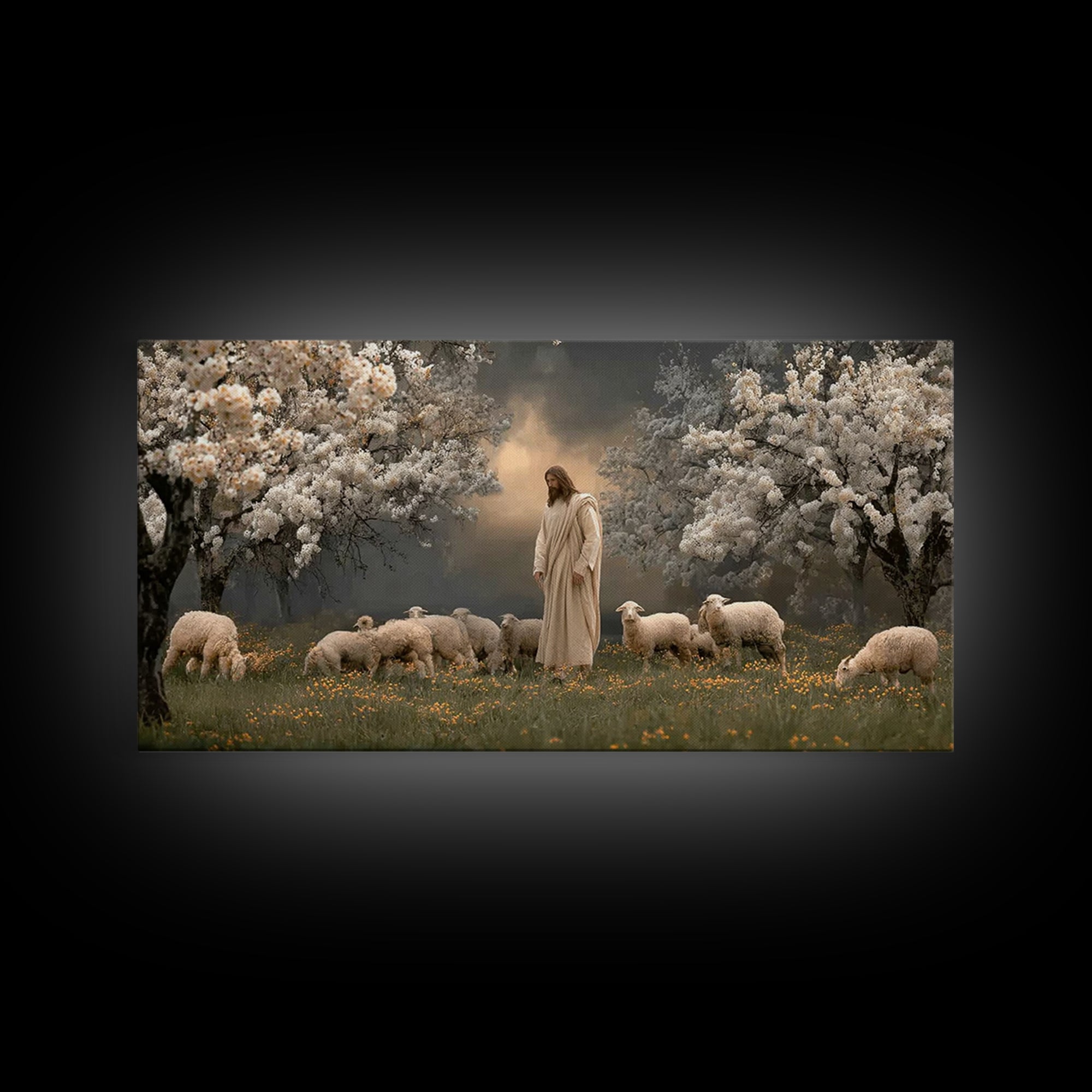 Shepherds Of Light – Framed Canvas Print – Christian Wall Art – Jesus Painting – Christian Art Canvas – Pastoral Scenery – Christian Christ