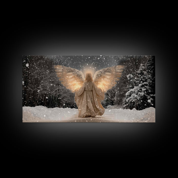 Winter Guardian – Framed Canvas Print – Christian Wall Art – Christian Art Canvas – Angel Art – Christmas Art – Christian Decorations