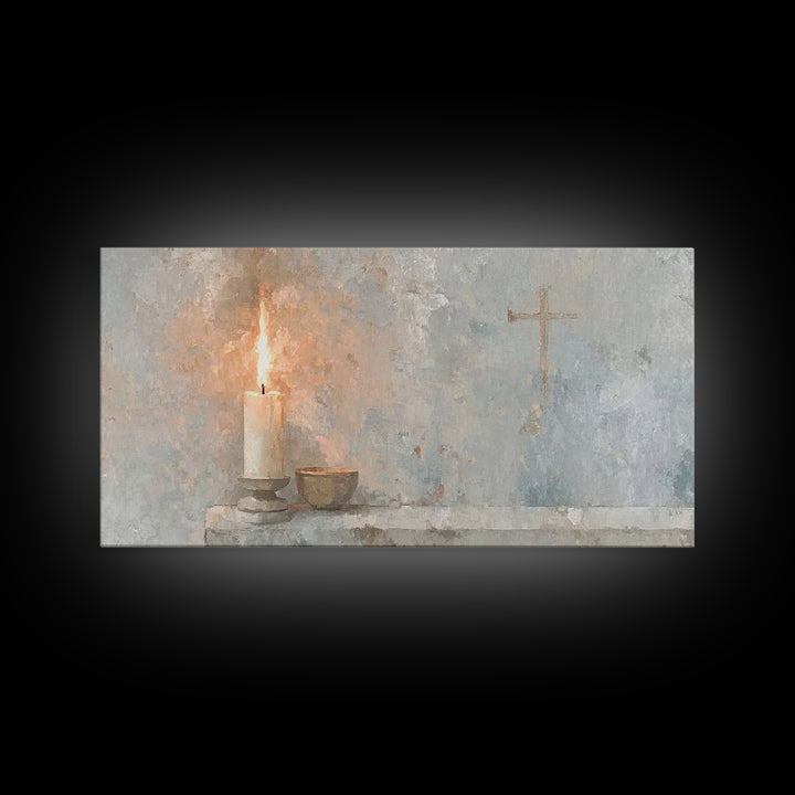Sacred Candle Grace – Framed Canvas Print – Christian Wall Art – Christian Art Canvas – Minimalist Christian Art – Christian Decor – Subtle