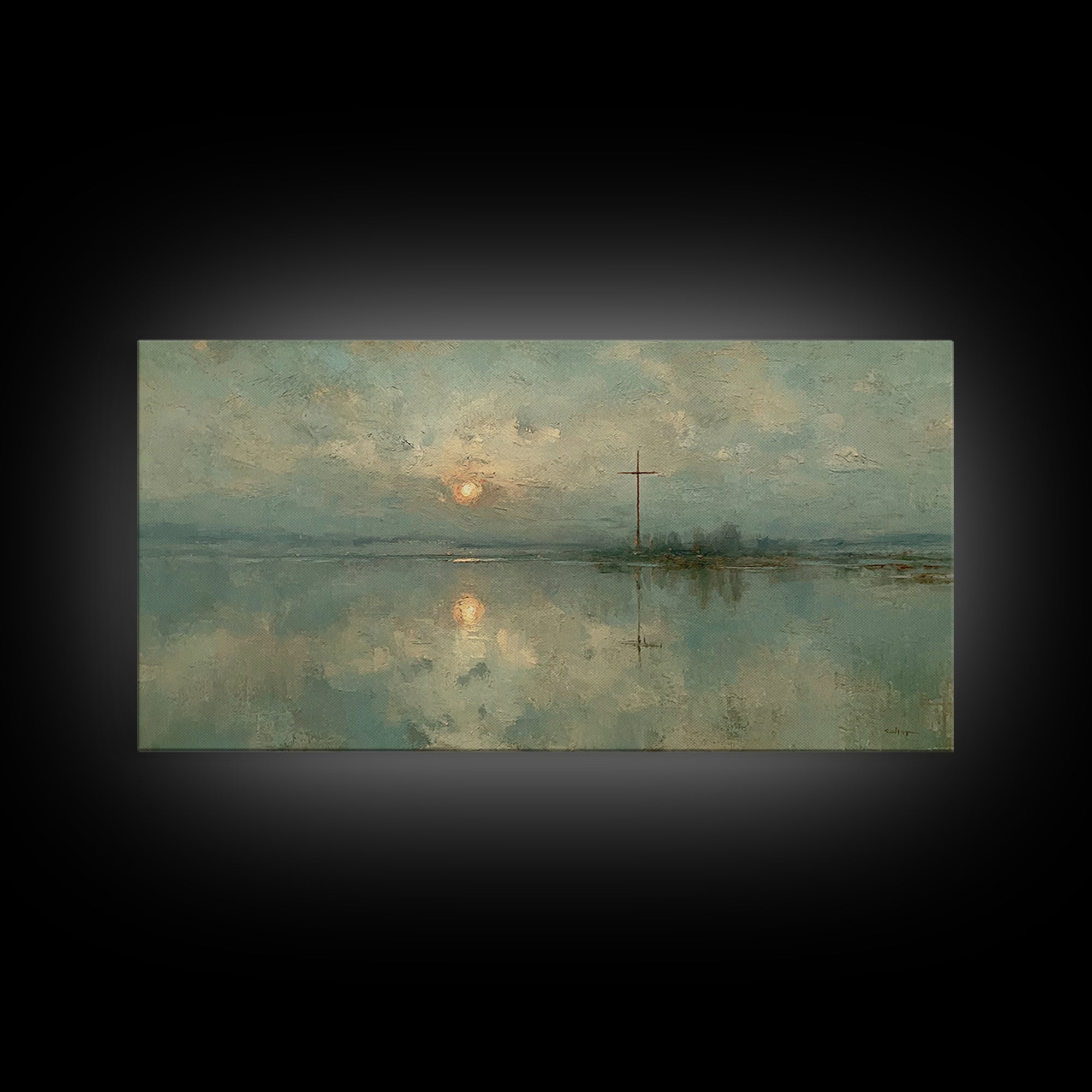 Silent Cross Reflection, Framed Canvas Print, Christian Art Canvas, Moody Christian Art, Christian Wall Art, Christmas Art, Christian Decor
