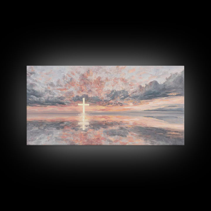 Rose Dawn Cross – Framed Canvas Print – Christian Art Canvas – Christian Wall Art – Modern Christian Art – Christmas Art – Christian Gift I