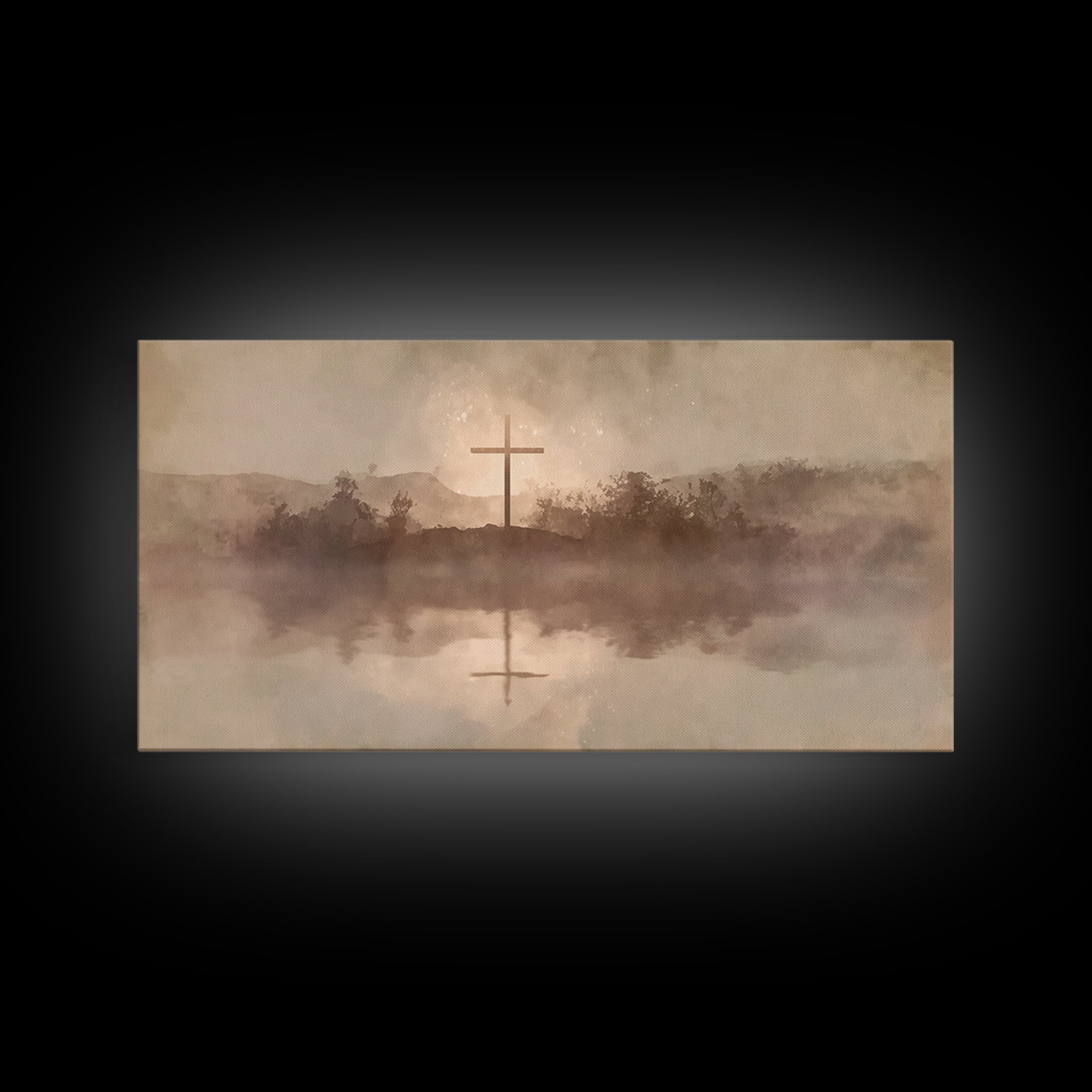 Misty Hill Cross | Framed Canvas Print | Christian Art Canvas | Moody Christian Art | Christian Wall Art | Christmas Art | Christian Decora