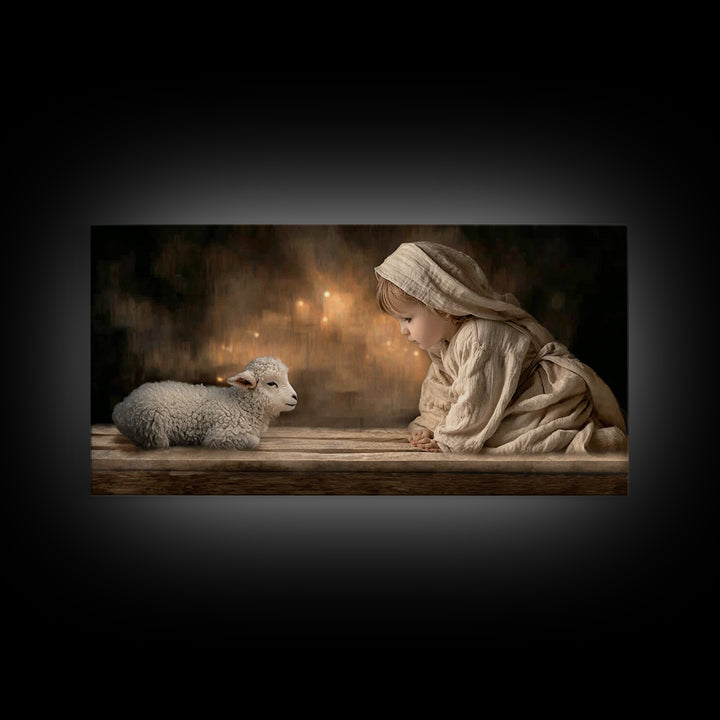 Gentle Nativity Gaze – Framed Canvas Print – Christian Wall Art – Christian Art Canvas – Jesus Painting – Christian Christmas Art