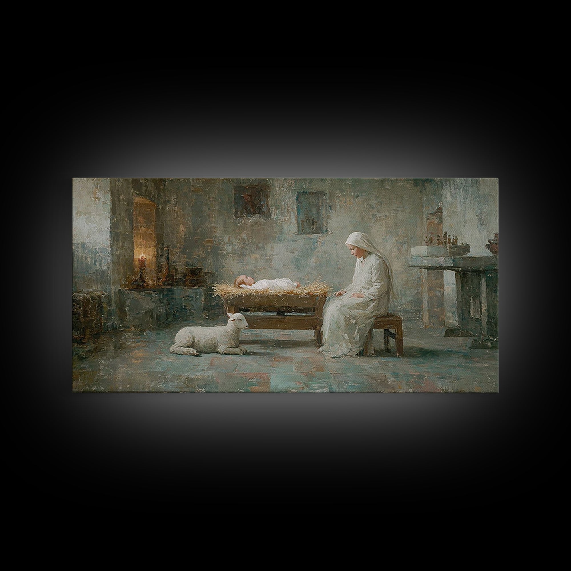 Quiet Manger Peace – Framed Canvas Print – Christian Art Canvas – Christian Wall Art – Christmas Art – Mary And Jesus Painting