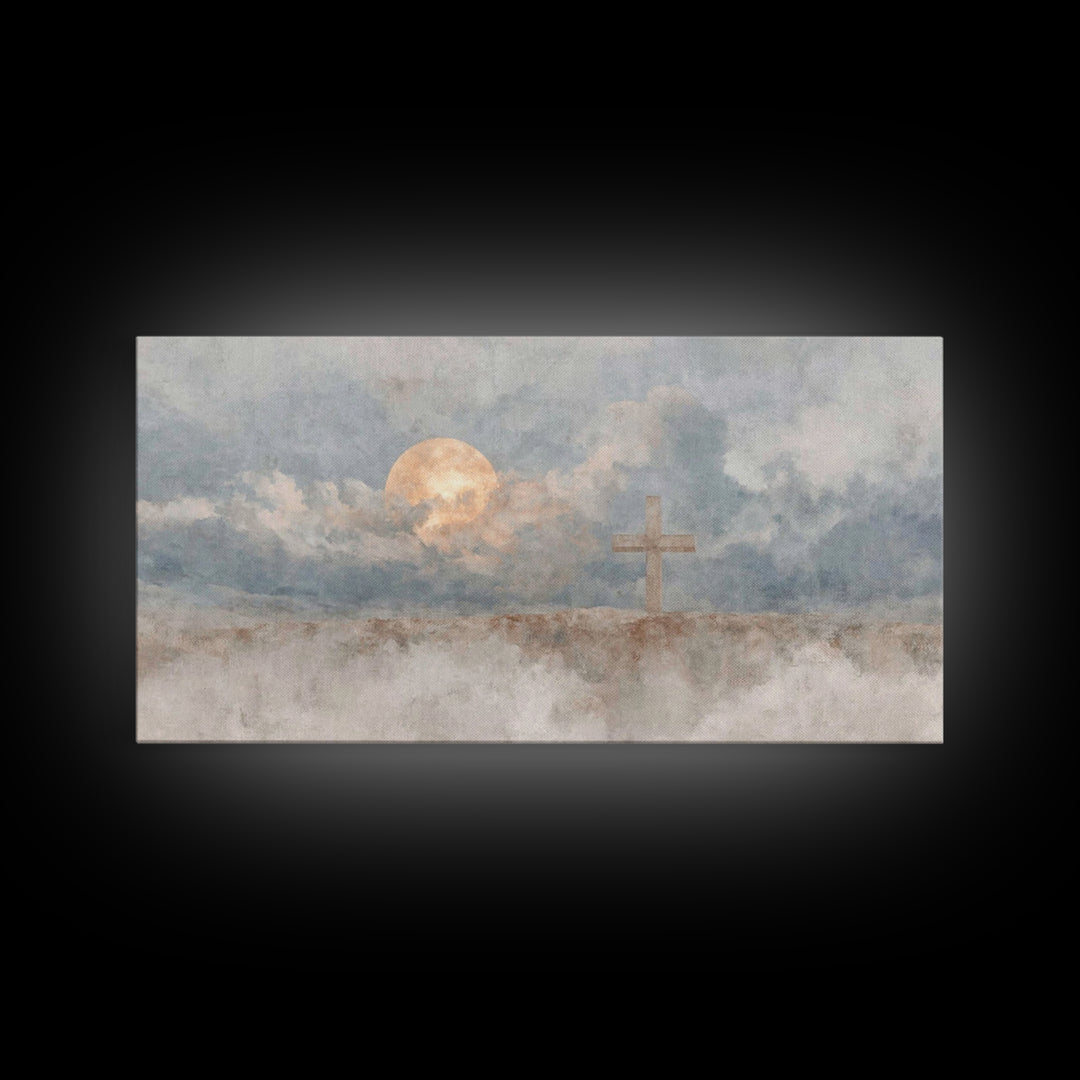 Moonlit Salvation – Framed Canvas Print – Christian Wall Art – Christian Art Canvas – Christian Art – Modern Christian Art