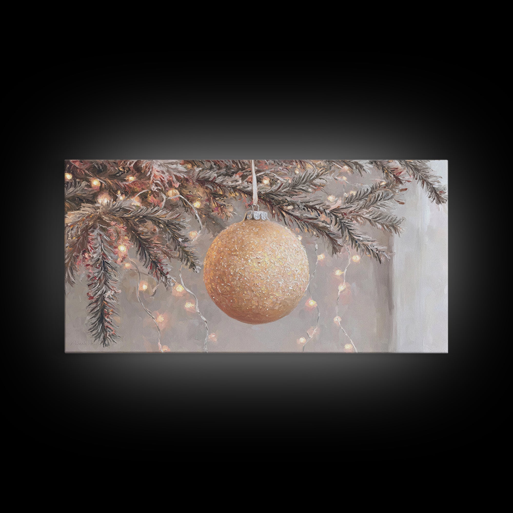 Ornament Glow – Framed Canvas Print – Christmas Art Prints – Modern Christmas Art – Christmas Canvas Wall Art – Christmas Art Work – Framed