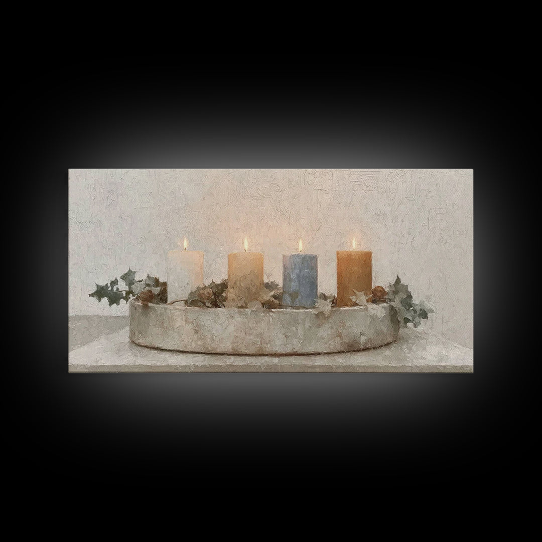Winter Candle Peace – Framed Canvas Print – Christian Art Canvas – Christian Wall Art – Christmas Art – Christian Christmas Decorations – C