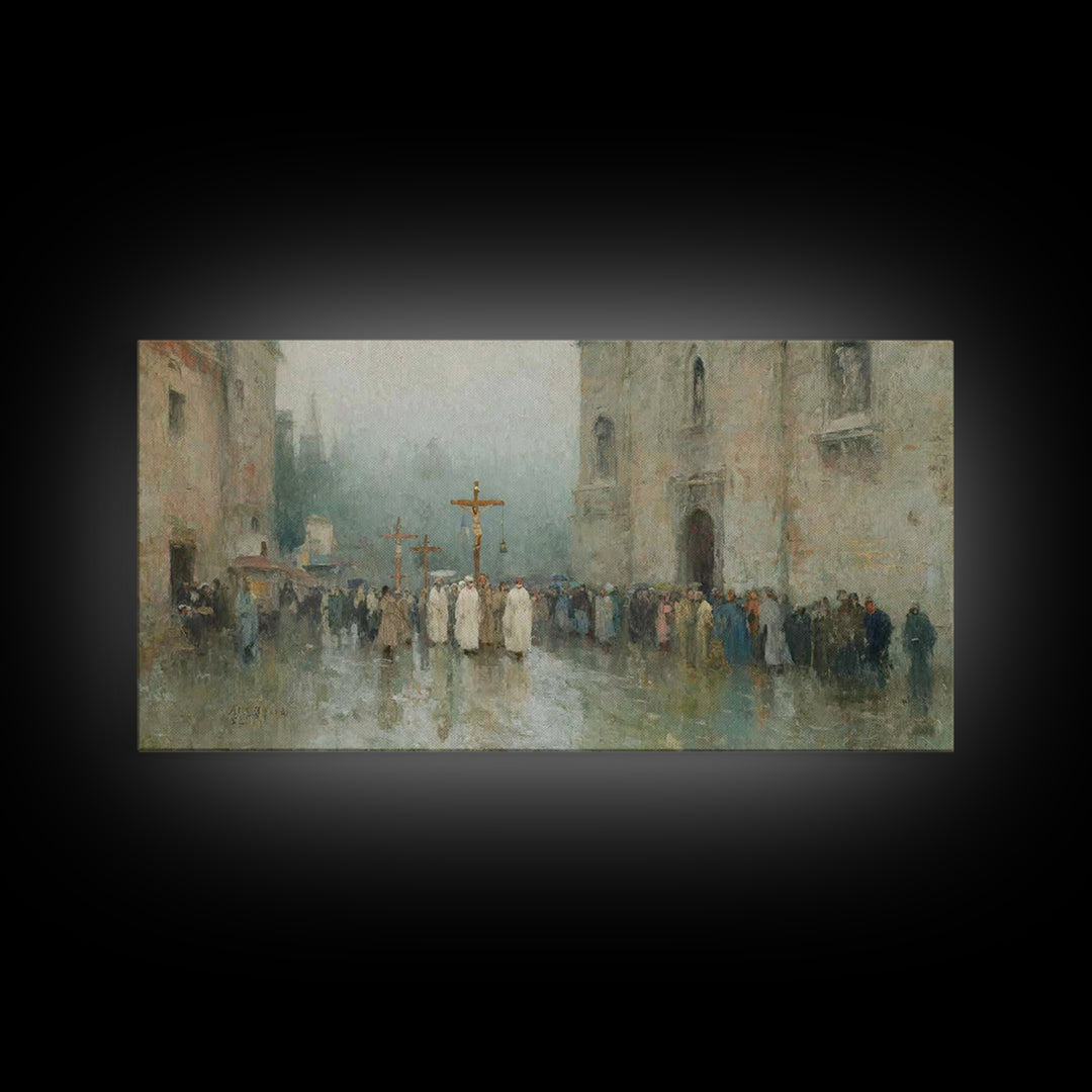 Sacred Procession – Framed Canvas Print – Christian Wall Art – Christian Art Canvas – Jesus Painting – Vintage Christian Art – Christmas Wa