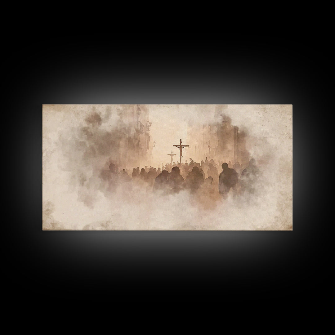 Silent Reverence, Framed Canvas Print, Christian Wall Art, Christian Art Canvas, Christian Christmas Art, Subtle Christian Art, Vintage Chr