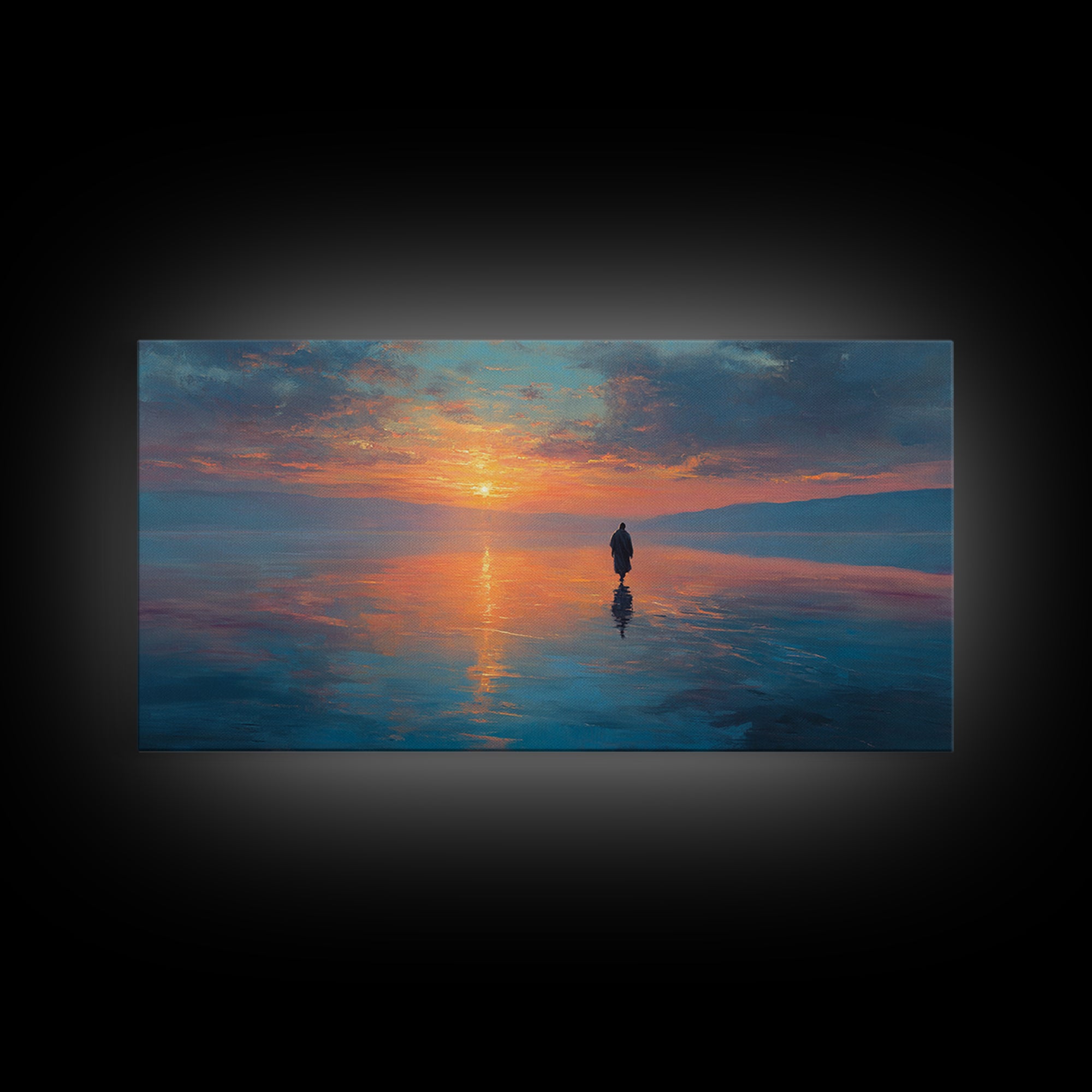 Dawn Of Peace | Framed Canvas Print | Christian Art Canvas | Jesus Painting | Modern Christian Art | Blue Christian Art | Christian Wall Ar