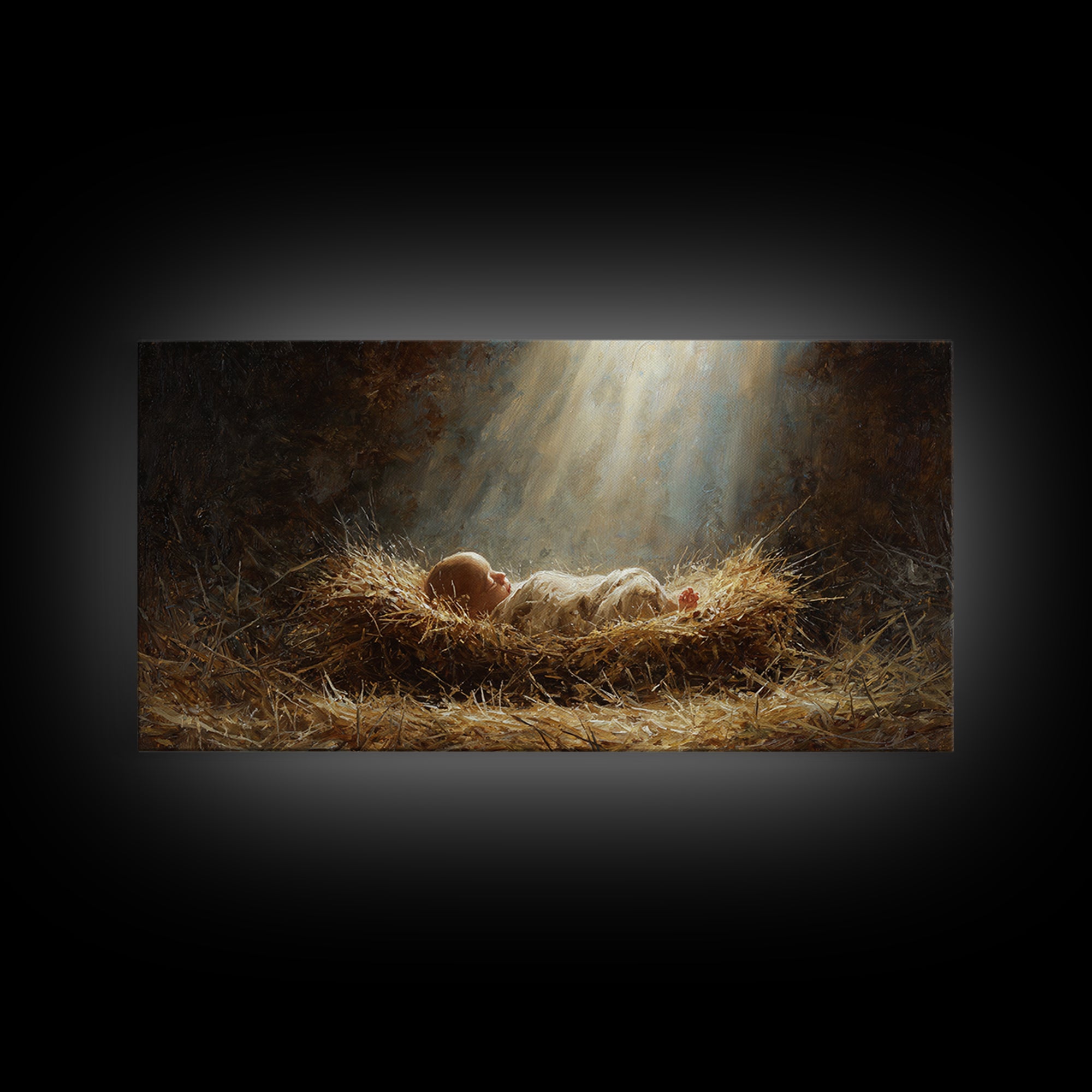 Heavenly Manger Light – Framed Canvas Print – Christian Wall Art – Jesus Painting – Christmas Art – Christian Decor – Christian Christmas A