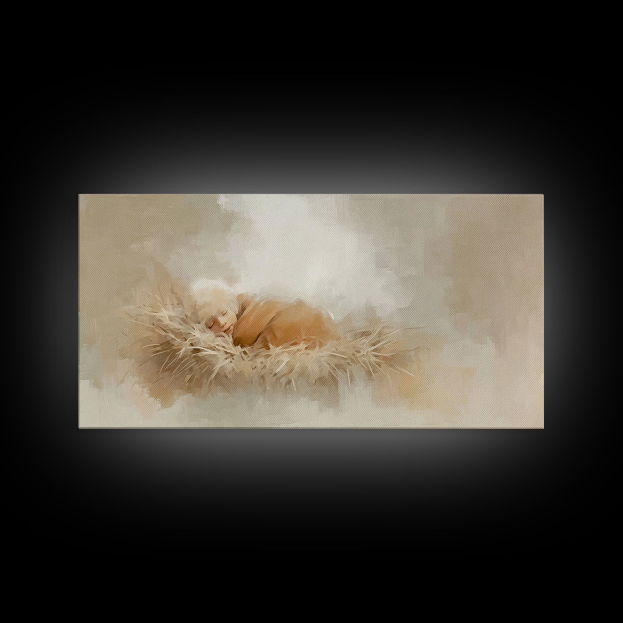 Gentle Nativity Glow – Framed Canvas Print – Christian Christmas Art – Christian Wall Art – Jesus Painting – Christmas Canvas Wall Art – Ch
