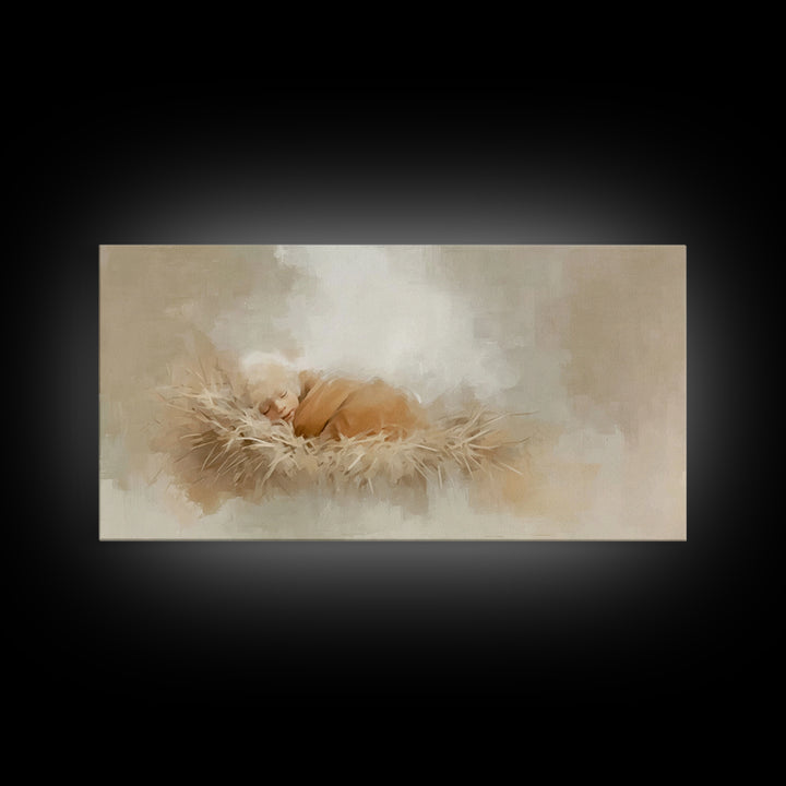 Gentle Nativity Glow – Framed Canvas Print – Christian Christmas Art – Christian Wall Art – Jesus Painting – Christmas Canvas Wall Art – Ch