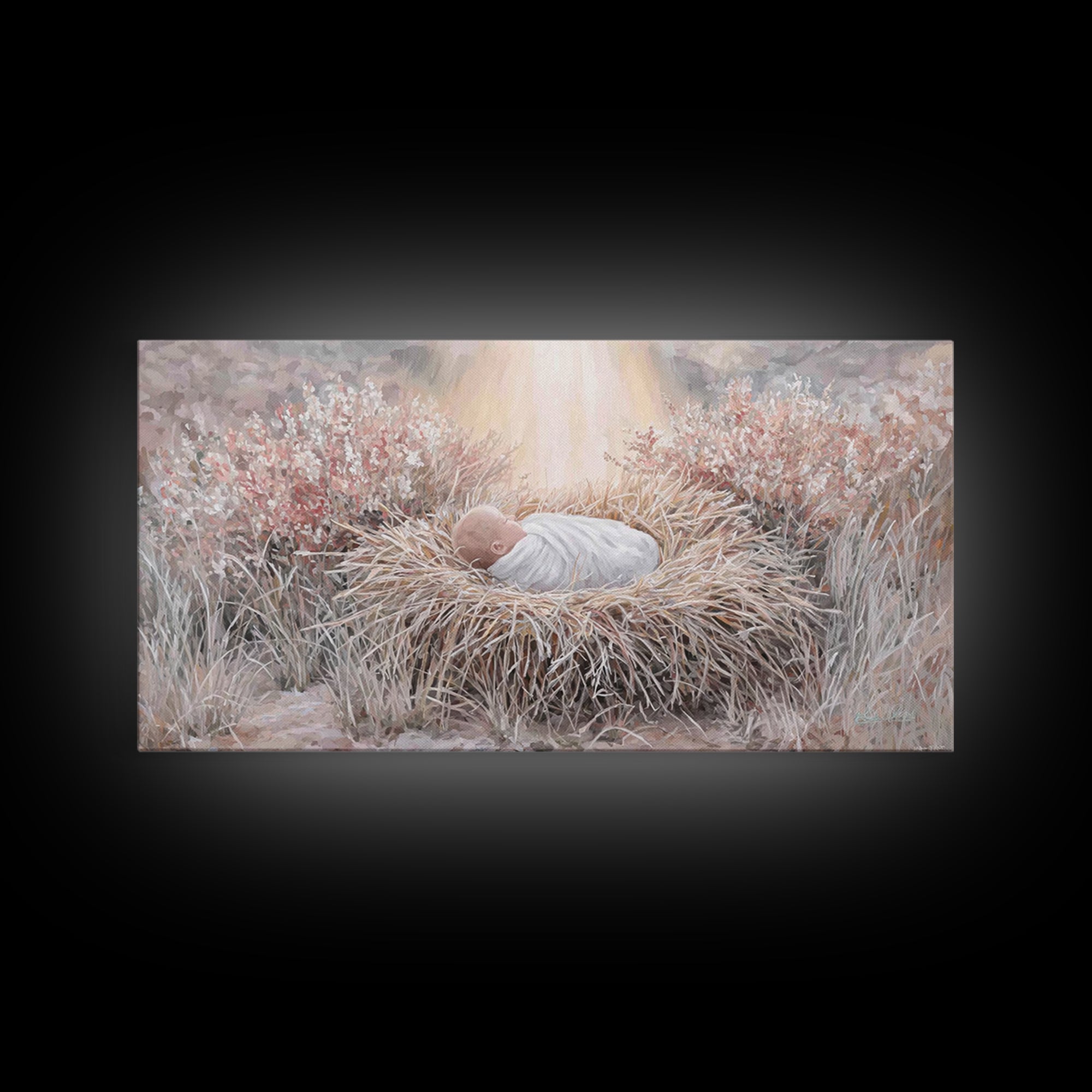 Sacred Straw Cradle – Framed Canvas Print – Christian Art Print – Christmas Art – Christian Wall Art – Jesus Painting – Christian Christmas