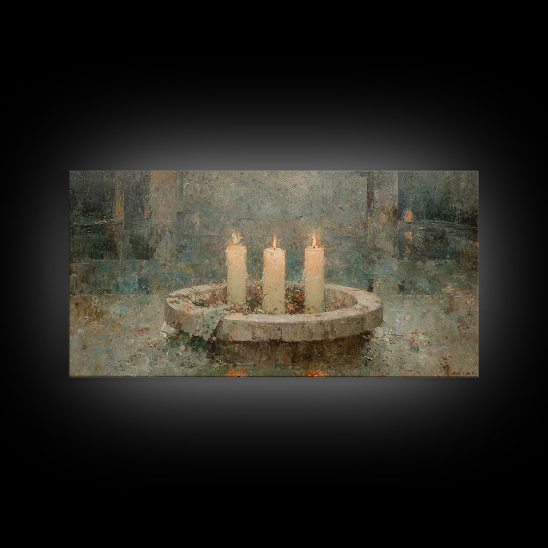 Evening Advent Glow – Framed Canvas Print – Christmas Art – Christian Art Canvas – Christian Christmas Decor – Christmas Wall Art – Moody C
