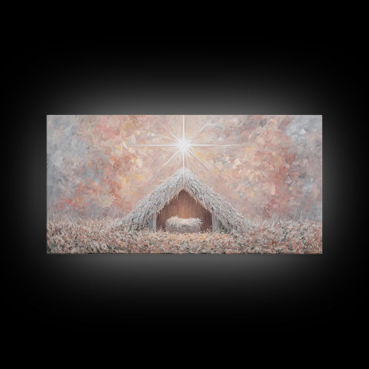 Glory In The Stable – Framed Canvas Print – Christian Wall Art – Christian Christmas Art – Christmas Art Work – Christian Art Canvas – Jesu