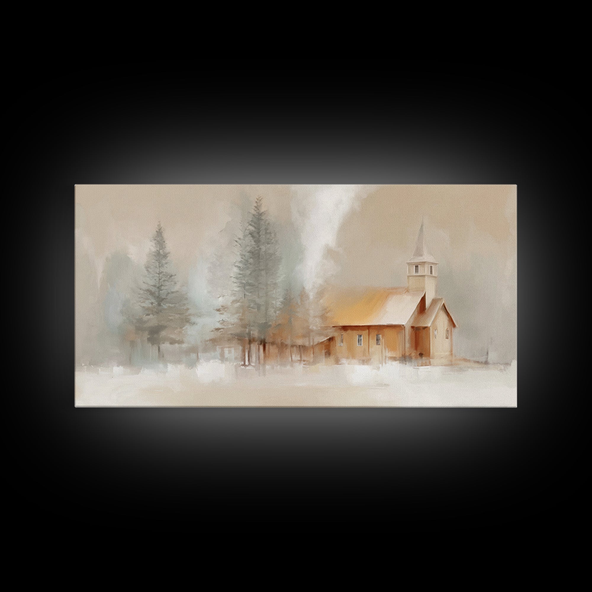 Winter Church Light - Framed Canvas Print - Christian Wall Art - Christmas Art - Christian Art Work - Christian Decor