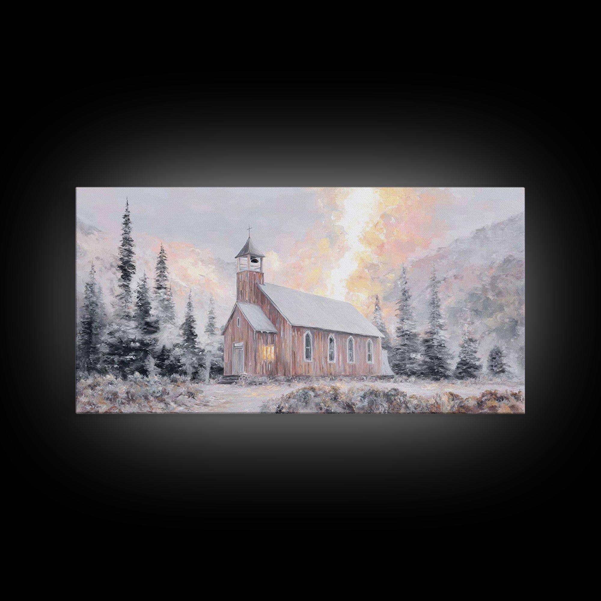Frosted Sanctuary, Framed Canvas Print, Christian Wall Art, Christmas Art Work, Christian Christmas Art, Christian Art Canvas