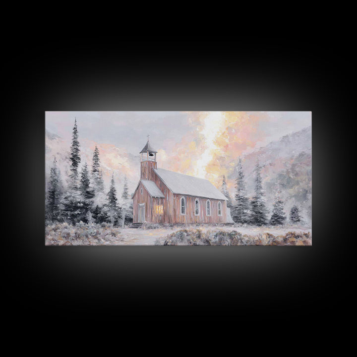 Frosted Sanctuary, Framed Canvas Print, Christian Wall Art, Christmas Art Work, Christian Christmas Art, Christian Art Canvas