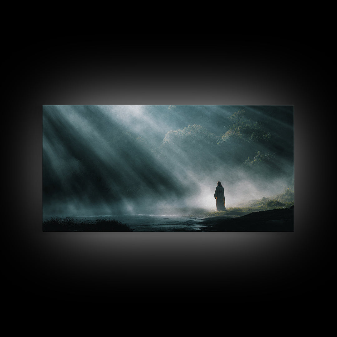 Valley Light, Framed Canvas Print, Christian Wall Art, Modern Christian Art, Jesus Painting, Christian Art Canvas, Christian Christmas Deco