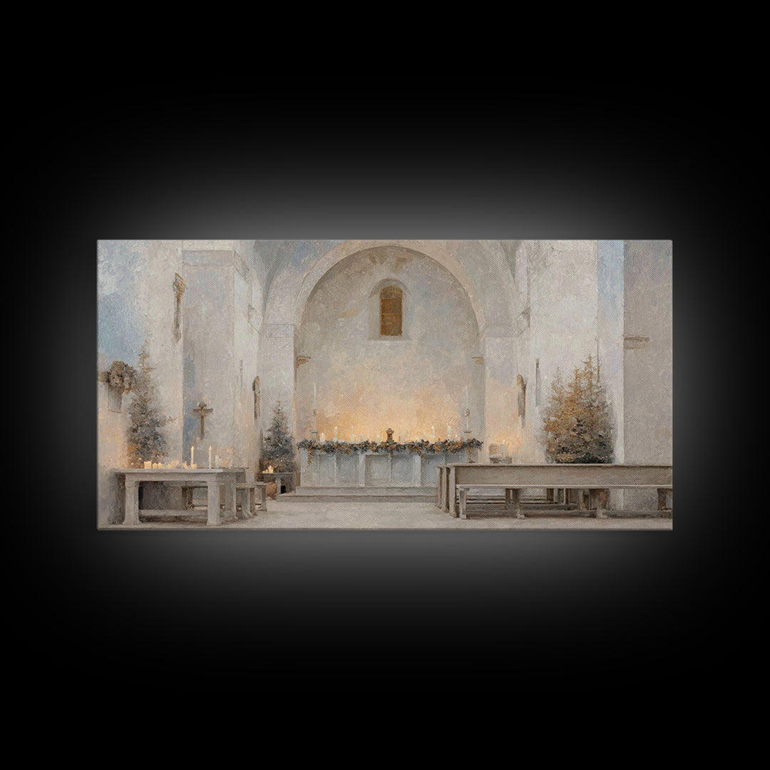 Winter Chapel Light – Framed Canvas Print – Christian Wall Art – Christian Art Canvas – Christmas Art – Christian Christmas Decor – Unique