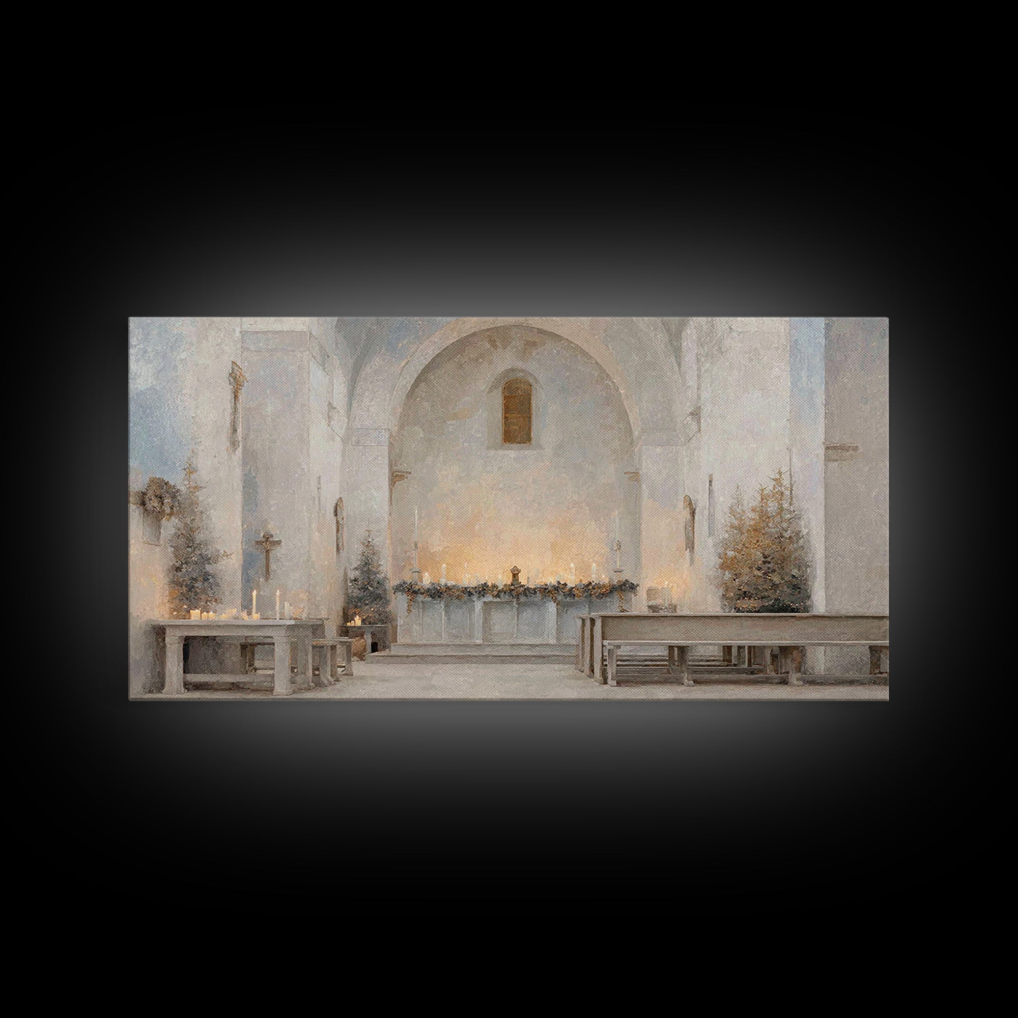 Winter Chapel Light – Framed Canvas Print – Christian Wall Art – Christian Art Canvas – Christmas Art – Christian Christmas Decor – Unique