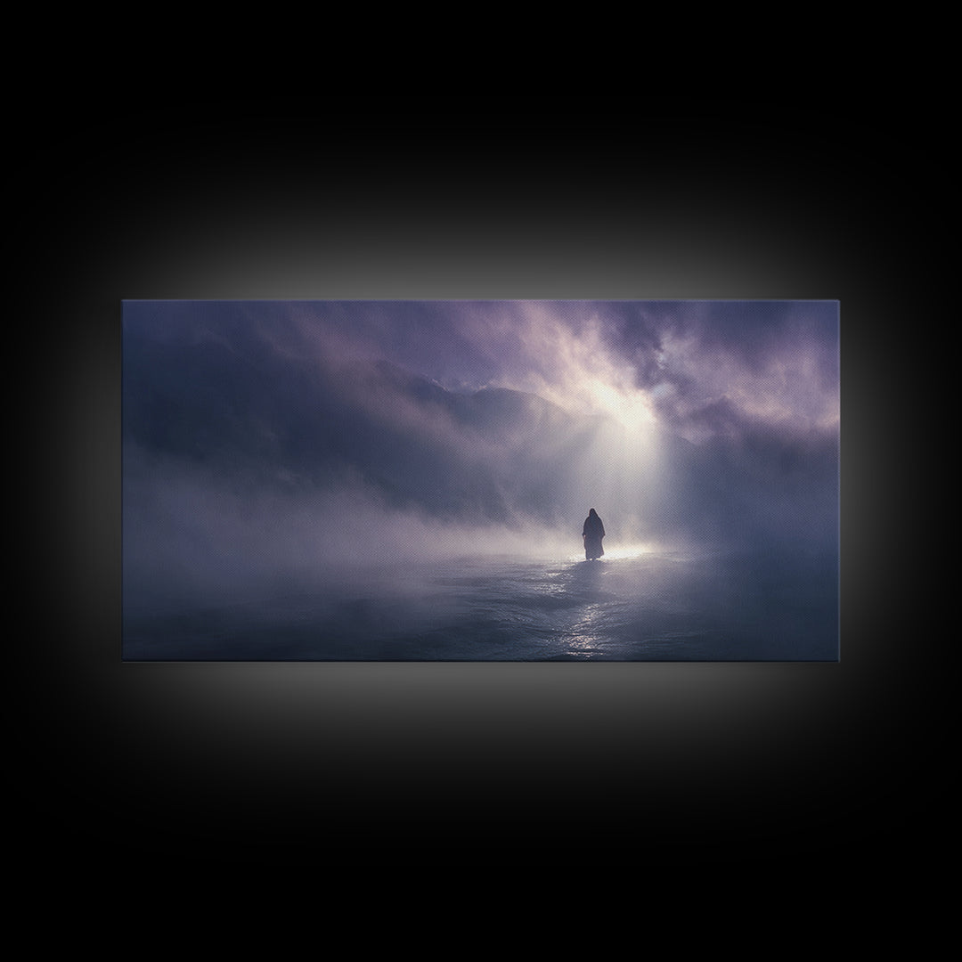 Midnight Miracle, Framed Canvas Print, Christian Wall Art, Jesus Painting, Moody Christian Art, Christian Art Canvas, Christmas Wall Art
