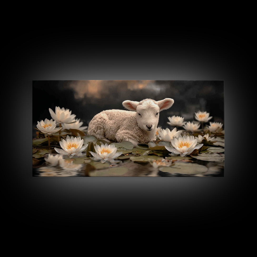Still Waters Lamb – Framed Canvas Print – Christian Art Print – Christian Wall Art – Christian Art Canvas – Vintage Christian Art – Christi