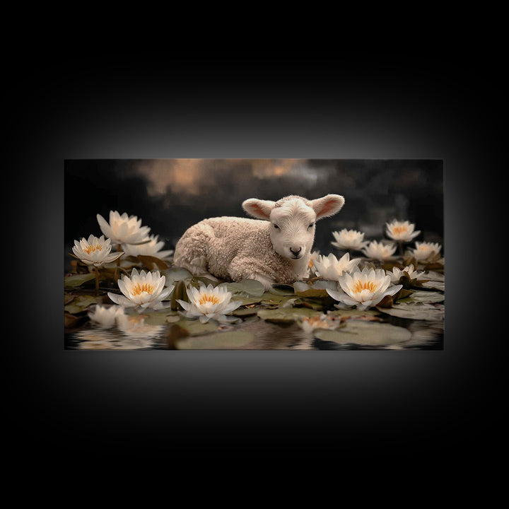 Still Waters Lamb – Framed Canvas Print – Christian Art Print – Christian Wall Art – Christian Art Canvas – Vintage Christian Art – Christi