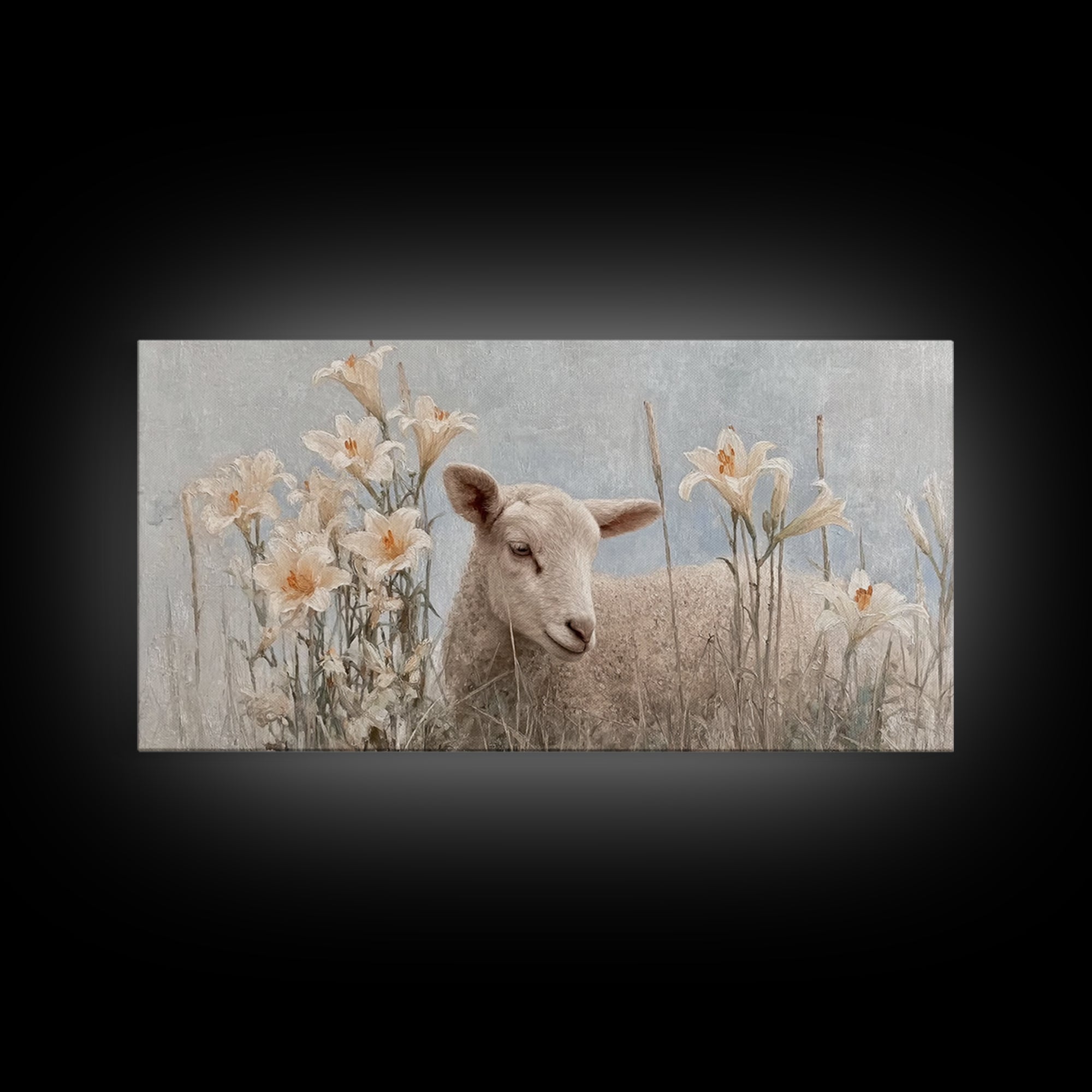 Morning Lily Lamb – Framed Canvas Print – Christian Art Canvas – Christian Art Print – Christian Wall Art – Subtle Christian Art – Christia